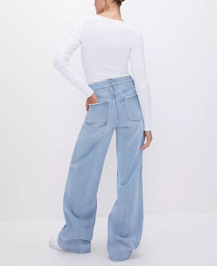 Good American Women's Skate High-Rise Wide-Leg Jeans Women's Fashion Shoes & Accessories