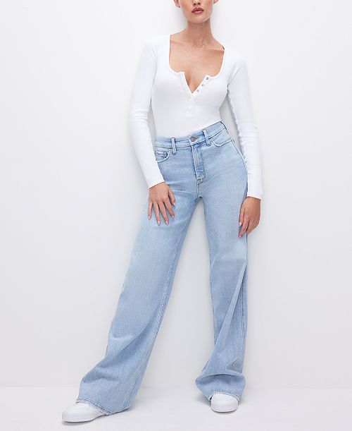 Good American Women's Skate High-Rise Wide-Leg Jeans Women's Fashion Shoes & Accessories