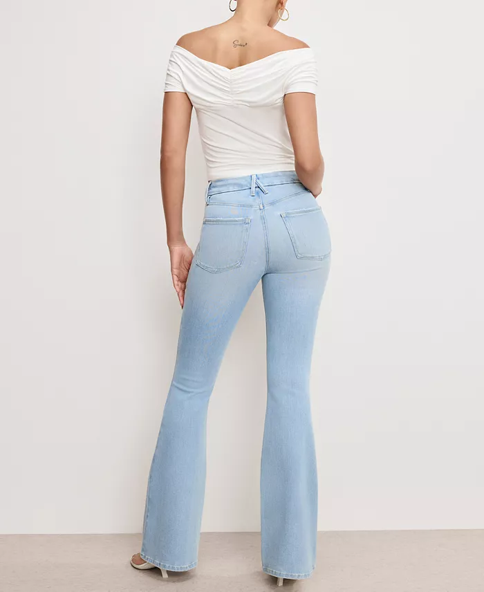 Good American Women's Soft Tech Good Legs Flare Jeans Women's Fashion Shoes & Accessories