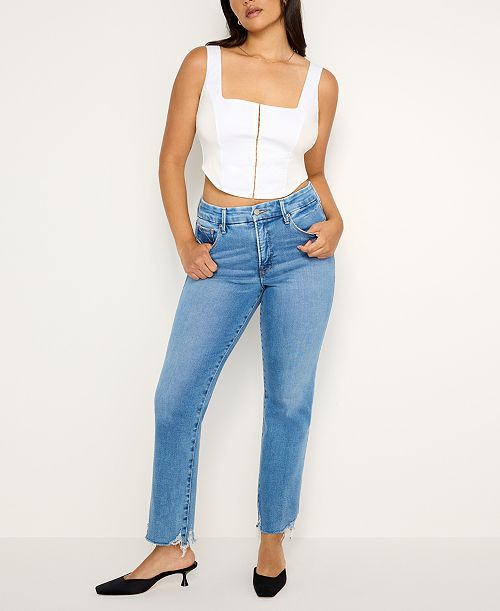 Good American Women's Soft-Tech Good Legs Straight Jeans Women's Fashion Shoes & Accessories