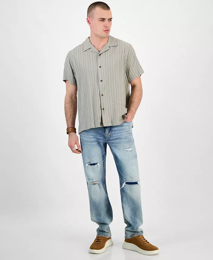 GUESS Men's Schaffer Regular-Fit Textured Button-Down Resort Shirt Men's Fashion & Accessories