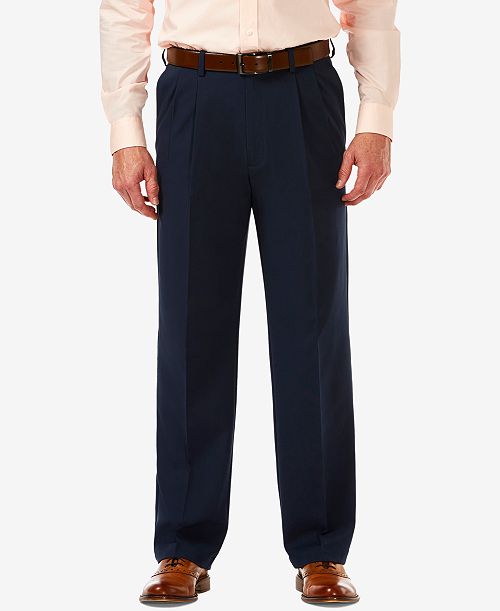 Haggar Men's Cool 18 PRO Classic-Fit Expandable Waist Pleated Stretch Dress Pants Men's Fashion & Accessories