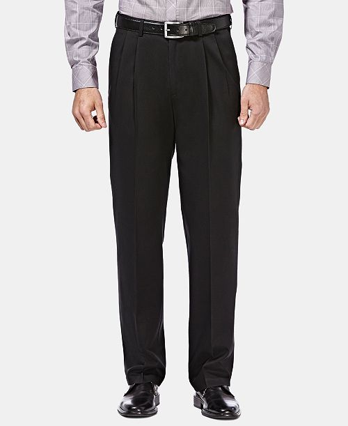 Haggar Men's Premium No Iron Khaki Classic Fit Pleat Hidden Expandable Waist Pants Men's Fashion & Accessories