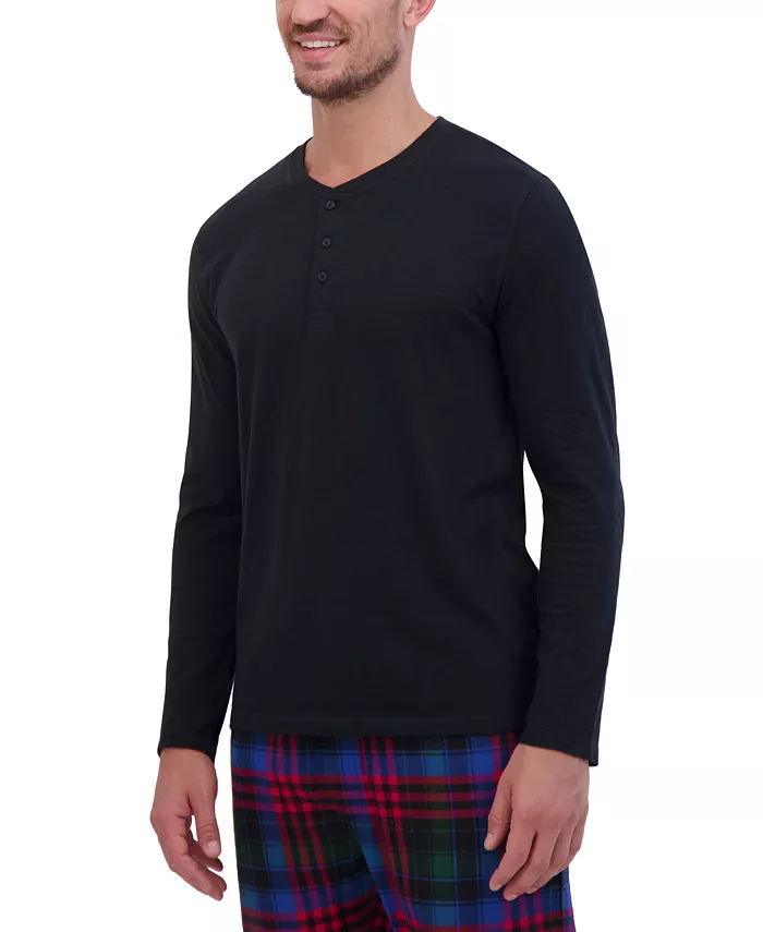 Hanes Men’s 2-Pc. Long-Sleeve Henley Crew Top & Ultra Soft Flannel Jogger Pant Sleep Set Men's Fashion & Accessories