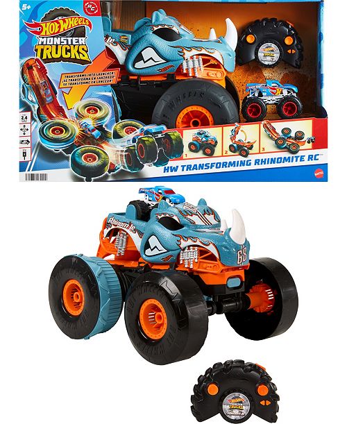 Hot Wheels Monster Trucks HW Changing Rhinomite RC in 1:12 Scale with 1:64 Scale Toy Truck All Toys