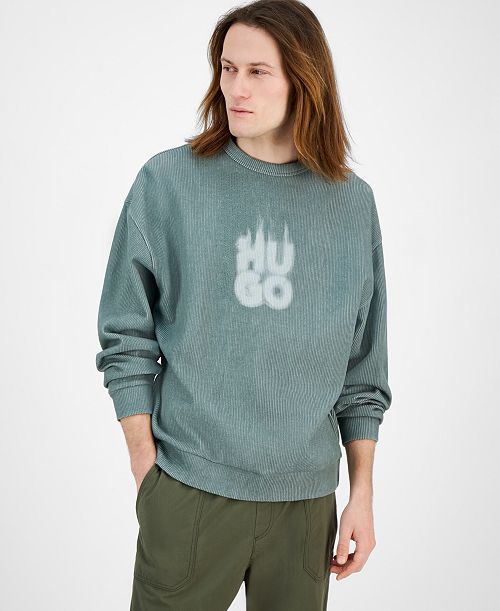 Hugo Boss Men's Dinkam Oversized Fit Long Sleeve Ribbed Logo Sweatshirt Men's Fashion & Accessories