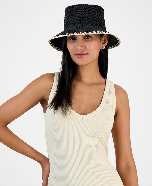 I.N.C. International Concepts Crochet Bucket Hat with Whipstitch Trim Exclusively at Macy's Women's Fashion Shoes & Accessories