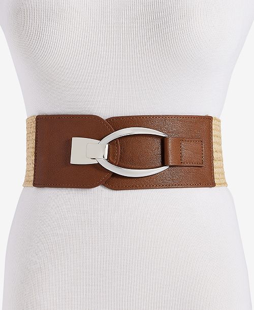 I.N.C. International Concepts Stretch Straw Oval & Hook Belt Exclusively at Macy's Women's Fashion Shoes & Accessories