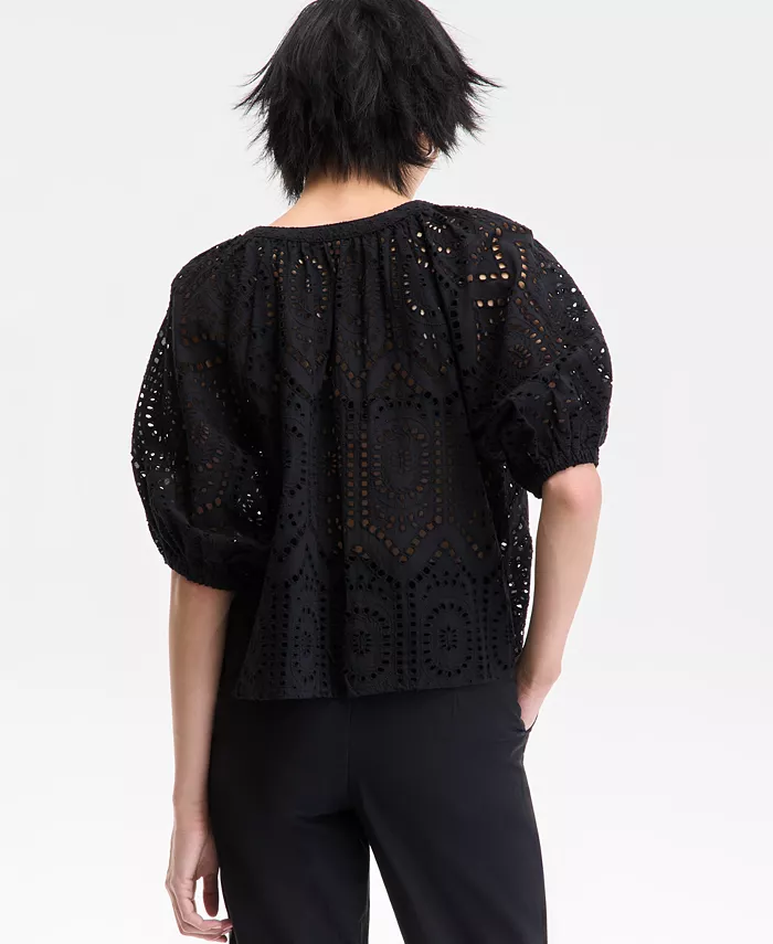 I.N.C. International Concepts Women's Cotton Eyelet Puff-Sleeve Blouse Exclusively At Macy's Women's Fashion Shoes & Accessories