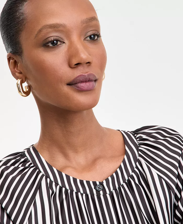 I.N.C. International Concepts Women's Geo-Print Split-Neck Blouse Exclusively At Macy's Women's Fashion Shoes & Accessories