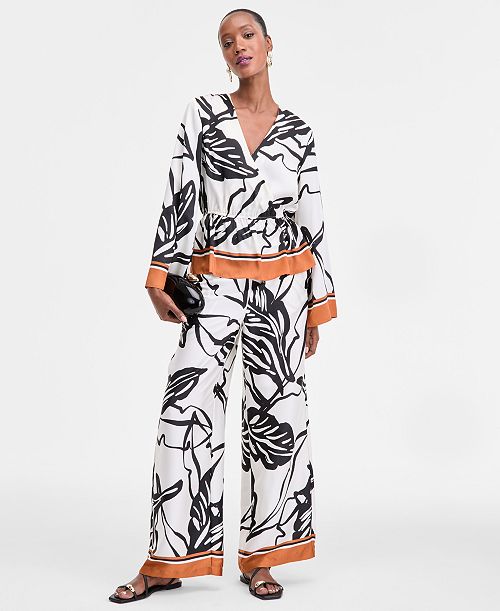 I.N.C. International Concepts Women's Peplum Top & High-Rise Wide-Leg Pants Exclusively at Macy's Women's Fashion Shoes & Accessories