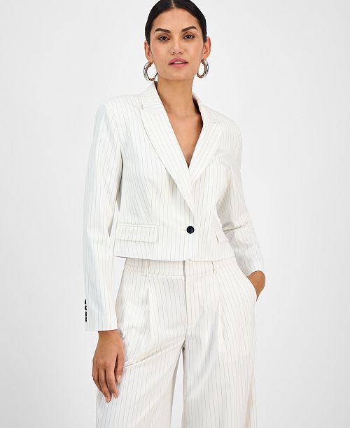 I.N.C. International Concepts Women's Pinstriped Cropped Blazer Exclusively at Macy's Women's Fashion Shoes & Accessories