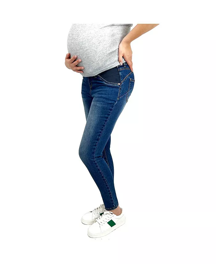 Indigo Poppy Maternity Lifter Skinny With Side Elastics Jeans Women's Fashion Shoes & Accessories