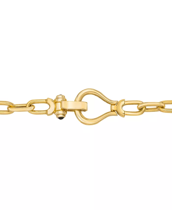 Italian Gold Black Spinel Horseshoe Clasp Paperclip Link 18" Chain Necklace In 14k Gold-Plated Sterling Silver Jewelry & Watches