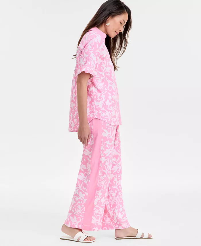 JM Collection Women's Linen Blend Button-Up Top & Pants Exclusively At Macy's Women's Fashion Shoes & Accessories