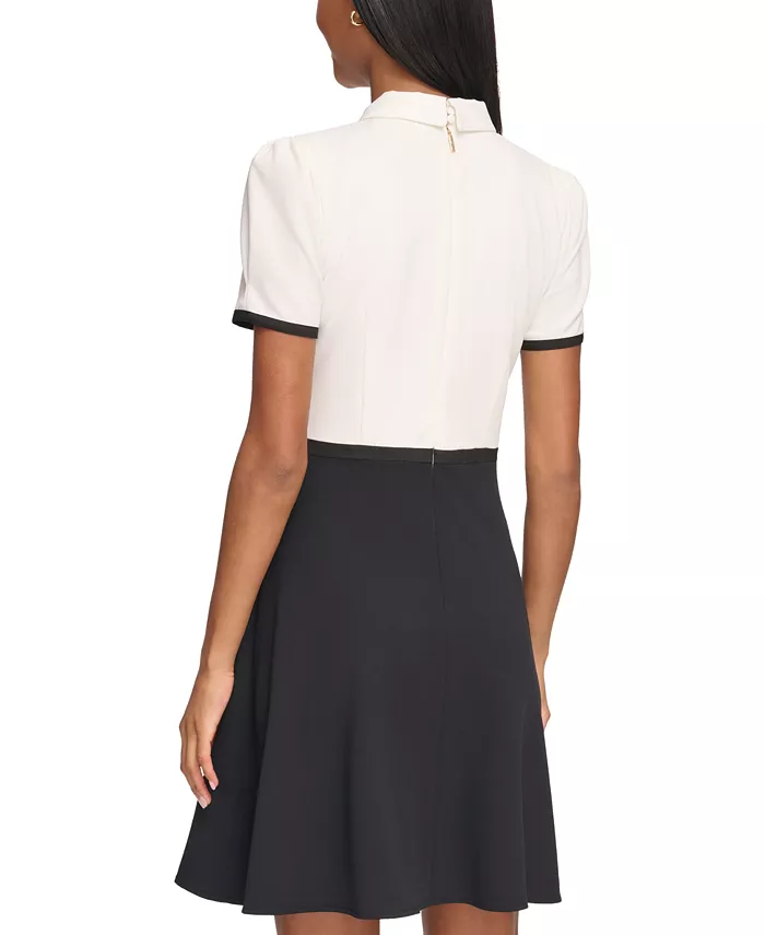 KARL LAGERFELD PARIS Women's Collared Contrast Trim Knee-length Dress Women's Fashion Shoes & Accessories