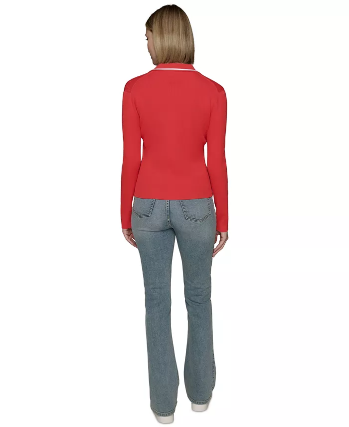 KARL LAGERFELD PARIS Women's Contrast-Trim Four-Pocket Cardigan Women's Fashion Shoes & Accessories