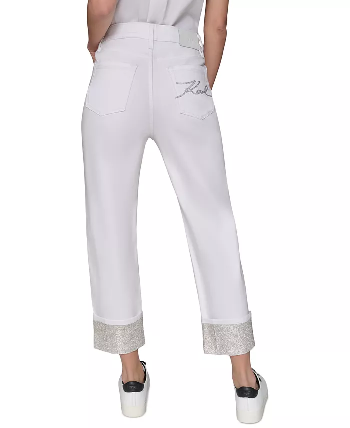 KARL LAGERFELD PARIS Women's Crystal-Cuff Jeans Women's Fashion Shoes & Accessories