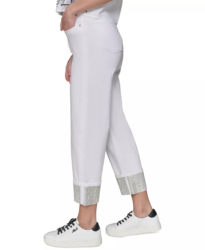 KARL LAGERFELD PARIS Women's Crystal-Cuff Jeans Women's Fashion Shoes & Accessories