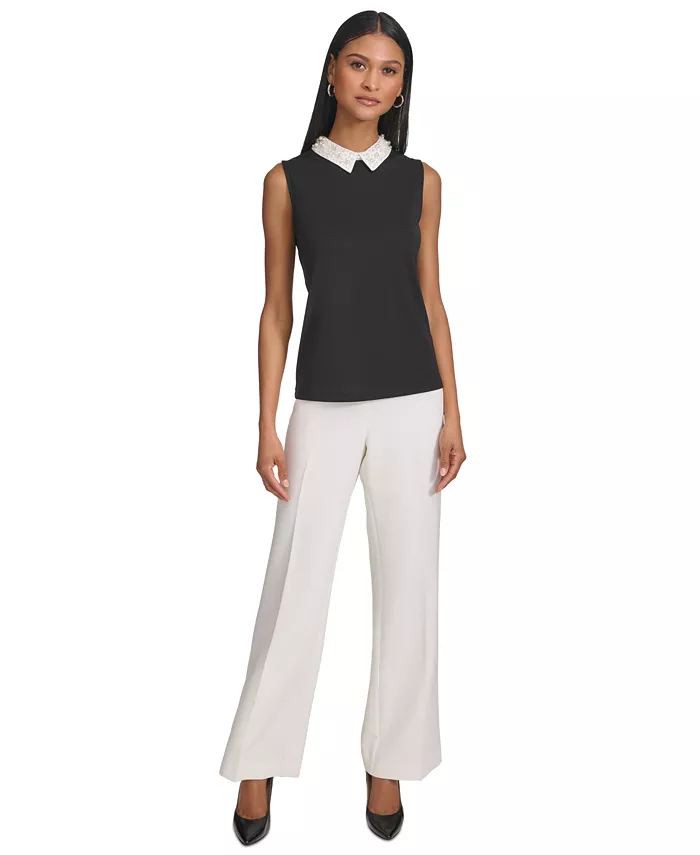 KARL LAGERFELD PARIS Women's Embellished Collar Sleeveless Blouse Women's Fashion Shoes & Accessories