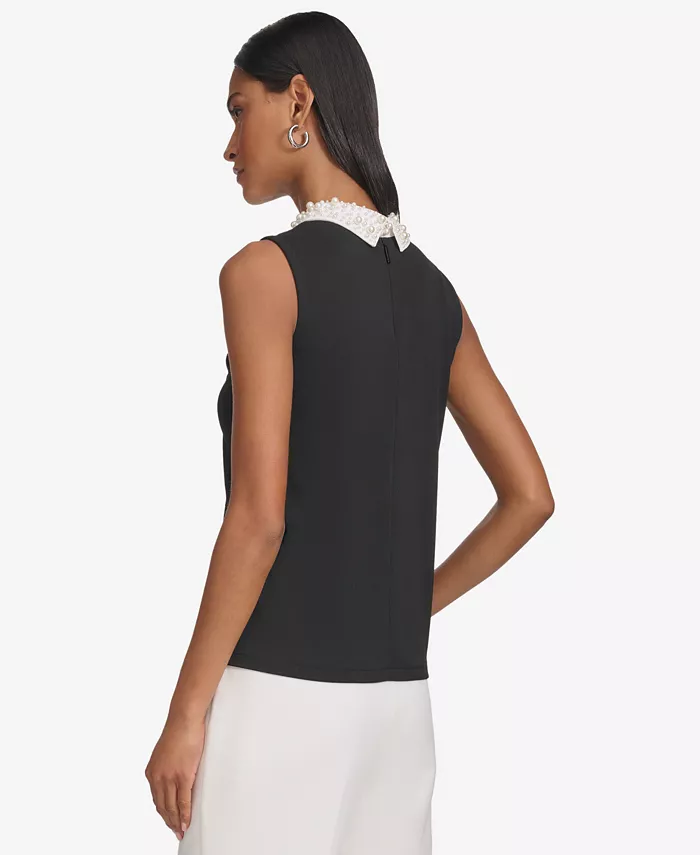 KARL LAGERFELD PARIS Women's Embellished Collar Sleeveless Blouse Women's Fashion Shoes & Accessories
