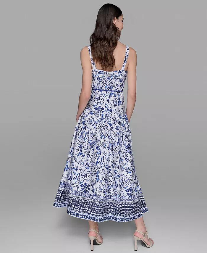 KARL LAGERFELD PARIS Women's Floral-Print Square-Neck Midi Dress Women's Fashion Shoes & Accessories