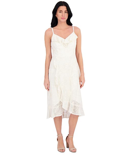 kensie Women's Ruffled Lace High-Low Midi Dress Women's Fashion Shoes & Accessories