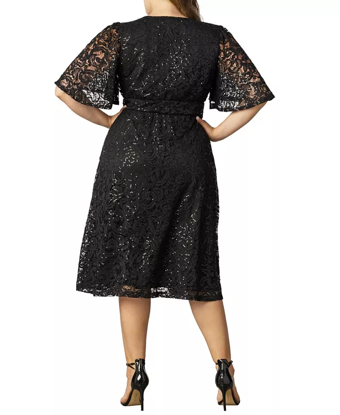 Kiyonna Women's Plus Size Starry Sequin Lace Cocktail Dress Women's Fashion Shoes & Accessories