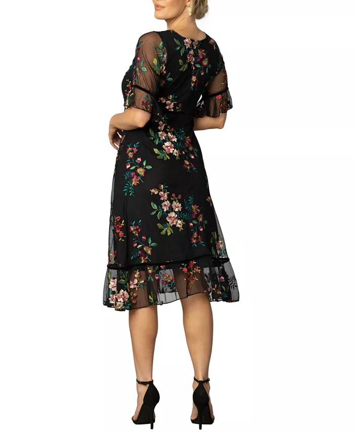 Kiyonna Women's Wildflower Embroidered Floral Mesh Dress Women's Fashion Shoes & Accessories