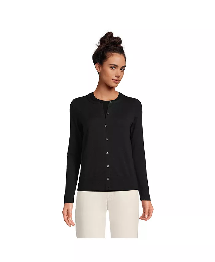 Lands' End Women's Fine Gauge Cotton Cardigan Sweater Women's Fashion Shoes & Accessories