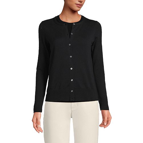 Lands' End Women's Fine Gauge Cotton Cardigan Sweater Women's Fashion Shoes & Accessories