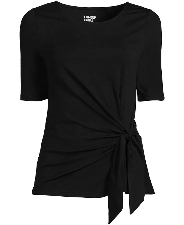 Lands' End Women's Lightweight Jersey Tie Front Top Women's Fashion Shoes & Accessories