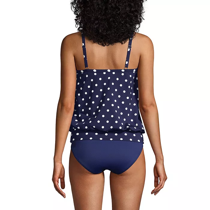 Lands' End Women's Long Blouson Tummy Hiding Tankini Swimsuit Top Adjustable Straps Women's Fashion Shoes & Accessories