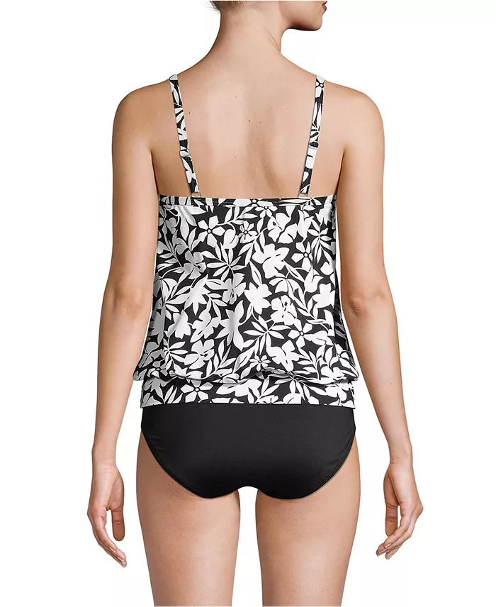 Lands' End Women's Petite Blouson Tummy Hiding Tankini Swimsuit Top Adjustable Straps Women's Fashion Shoes & Accessories