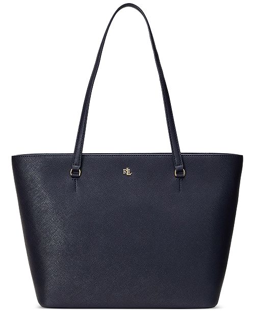 Lauren Ralph Lauren Crosshatch Leather Medium Karly Shopper Tote Handbags Purses & Accessories