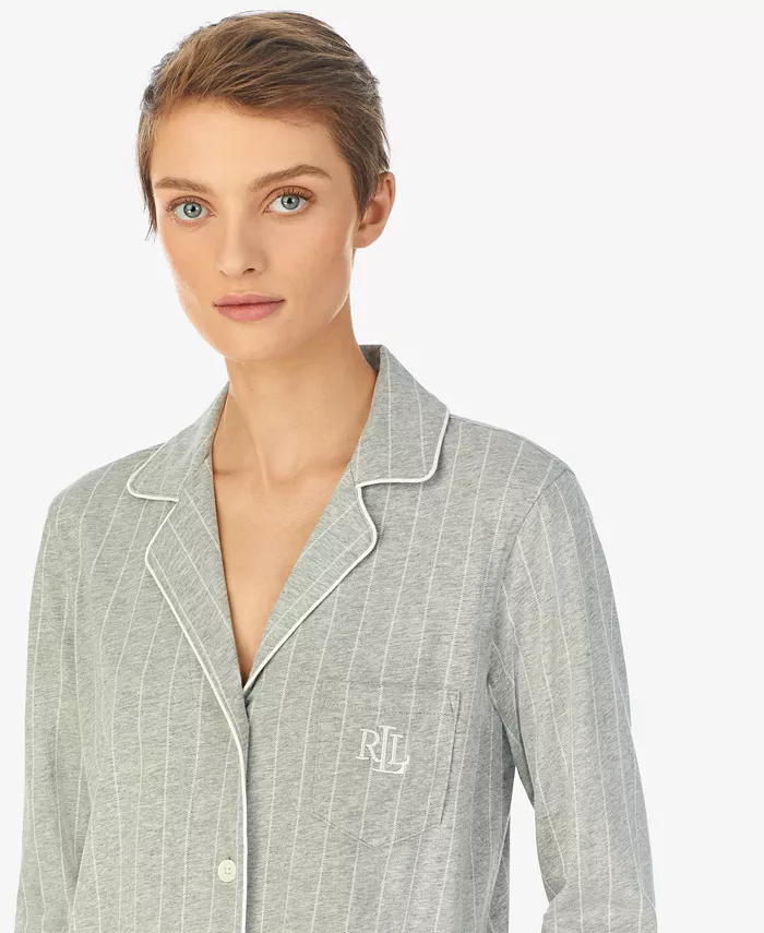 Lauren Ralph Lauren Knit Notch Collar Cotton Sleep Shirt Women's Fashion Shoes & Accessories