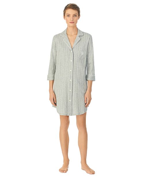 Lauren Ralph Lauren Knit Notch Collar Cotton Sleep Shirt Women's Fashion Shoes & Accessories