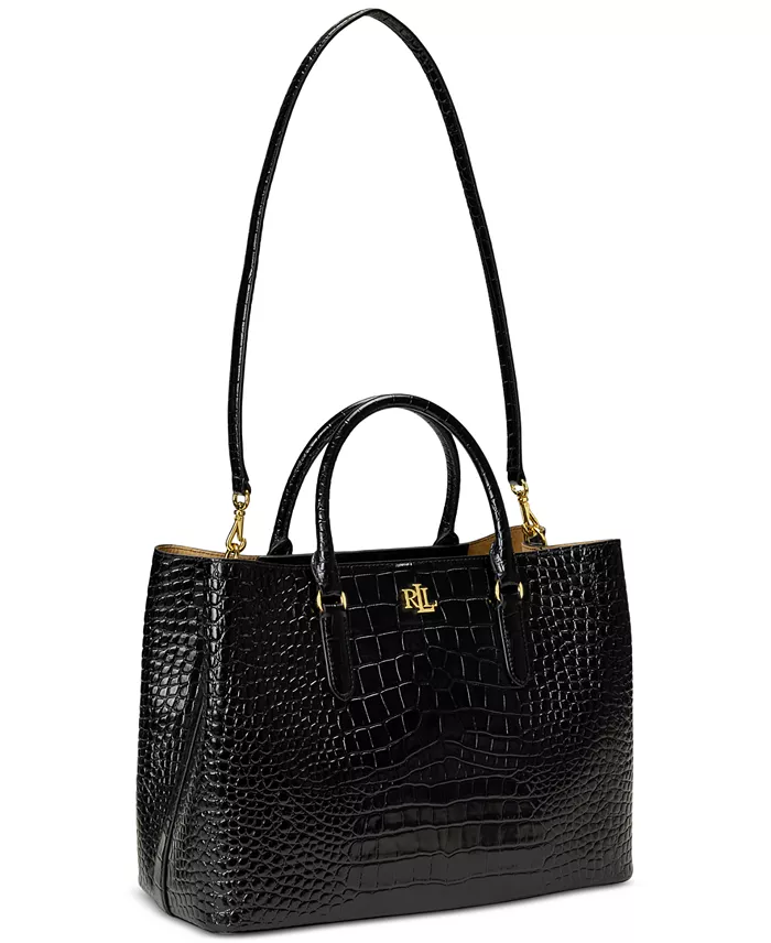 Lauren Ralph Lauren Marcy Large Embossed Leather Satchel Handbags Purses & Accessories