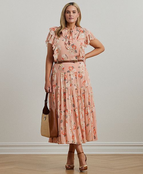 Lauren Ralph Lauren Plus Size Floral Blouse & Tiered Skirt Plus Sizes