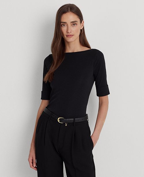 Lauren Ralph Lauren Stretch Boatneck Top Regular & Petite Women's Fashion Shoes & Accessories
