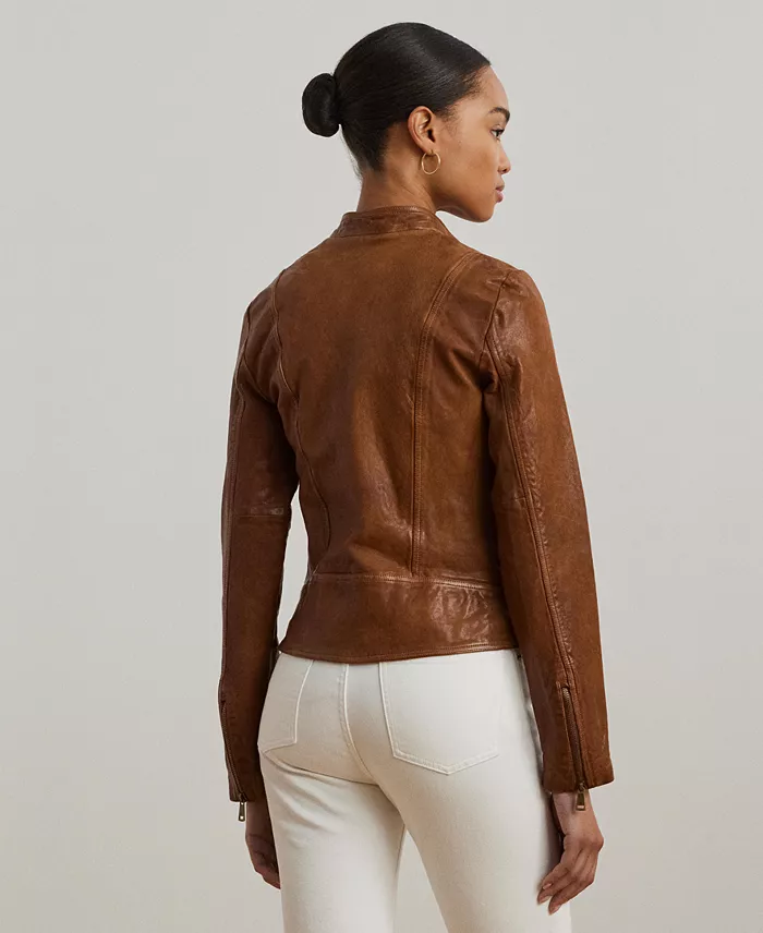 Lauren Ralph Lauren Tumbled-Leather Jacket Women's Fashion Shoes & Accessories