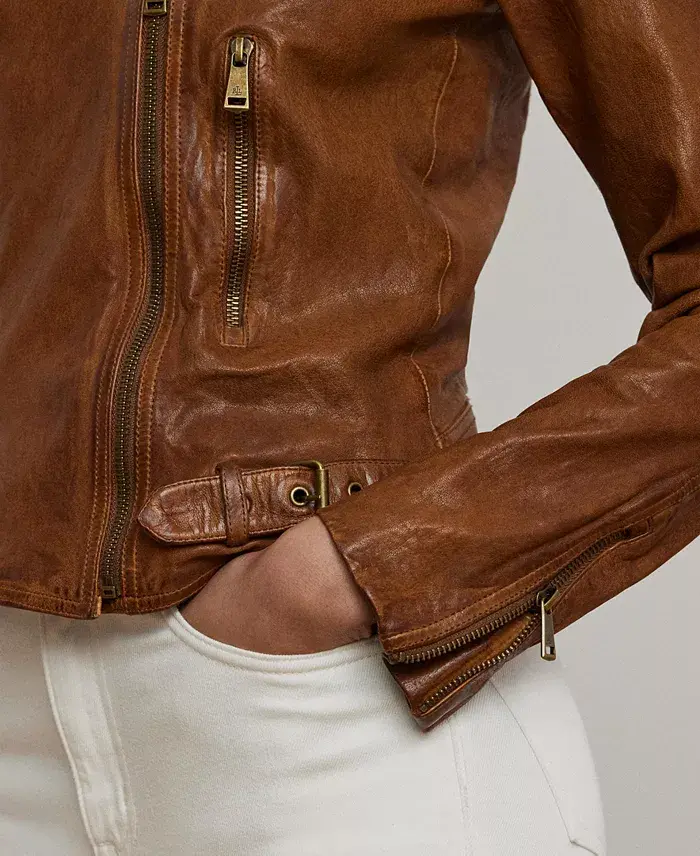 Lauren Ralph Lauren Tumbled-Leather Jacket Women's Fashion Shoes & Accessories