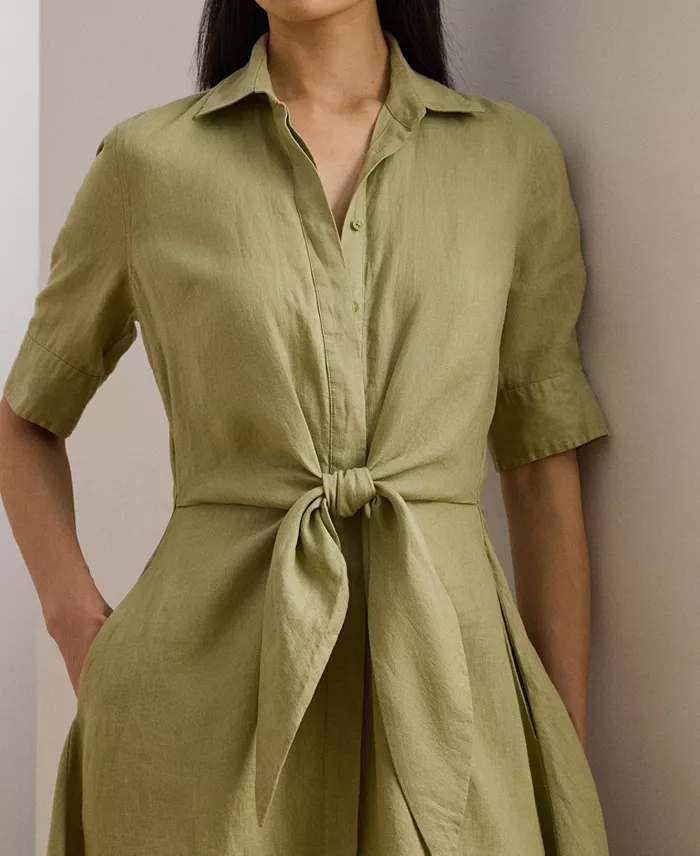 Lauren Ralph Lauren Women's 100% Linen Shirtdress Women's Fashion Shoes & Accessories