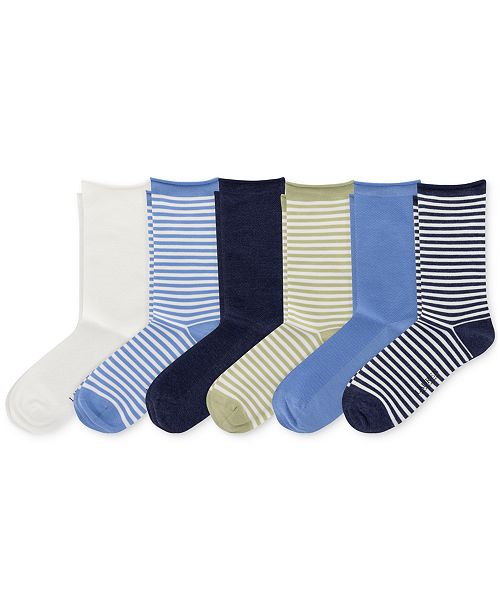 Lauren Ralph Lauren Women's 6-Pk. Striped Roll-Top Socks L3227PK2 Women's Fashion Shoes & Accessories