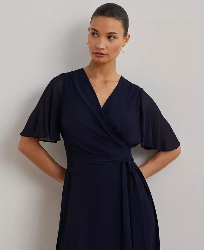 Lauren Ralph Lauren Women's Belted Georgette Dress Women's Fashion Shoes & Accessories