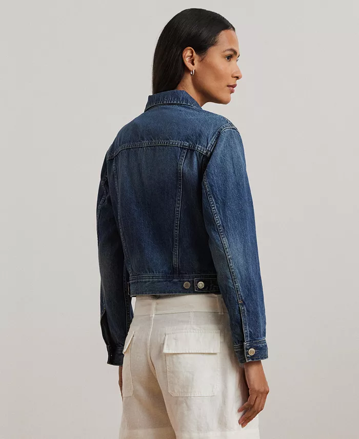 Lauren Ralph Lauren Women's Denim Trucker Jacket Regular & Petite Women's Fashion Shoes & Accessories