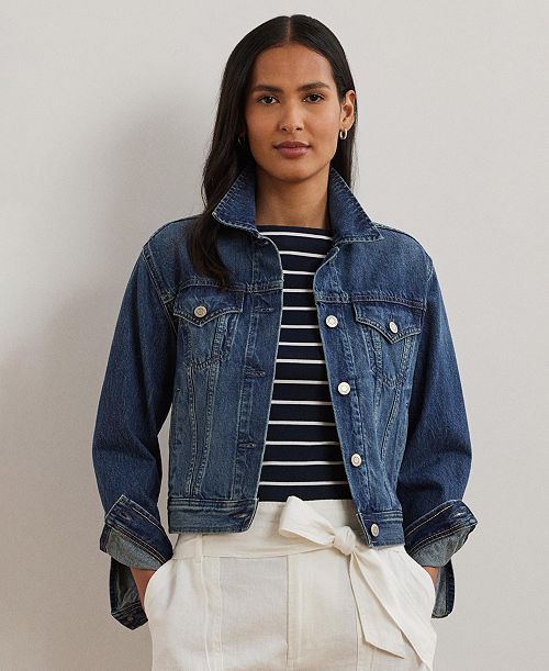 Lauren Ralph Lauren Women's Denim Trucker Jacket Regular & Petite Women's Fashion Shoes & Accessories