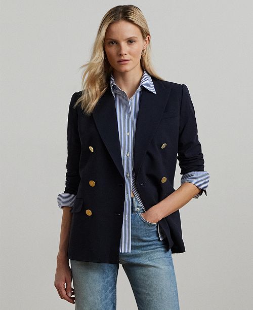Lauren Ralph Lauren Women's Double-Breasted Wool Crepe Blazer Women's Fashion Shoes & Accessories