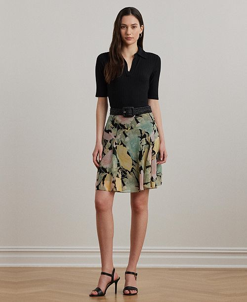 Lauren Ralph Lauren Women's Floral Crinkle Georgette Skirt Regular & Petite Women's Fashion Shoes & Accessories