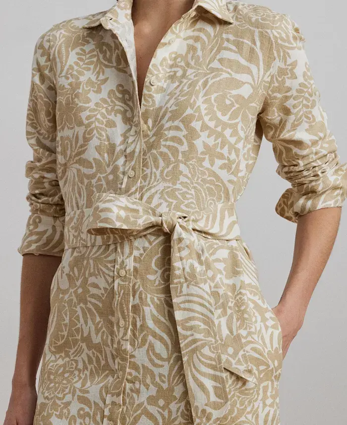 Lauren Ralph Lauren Women's Floral Linen Shirtdress Regular & Petite Women's Fashion Shoes & Accessories